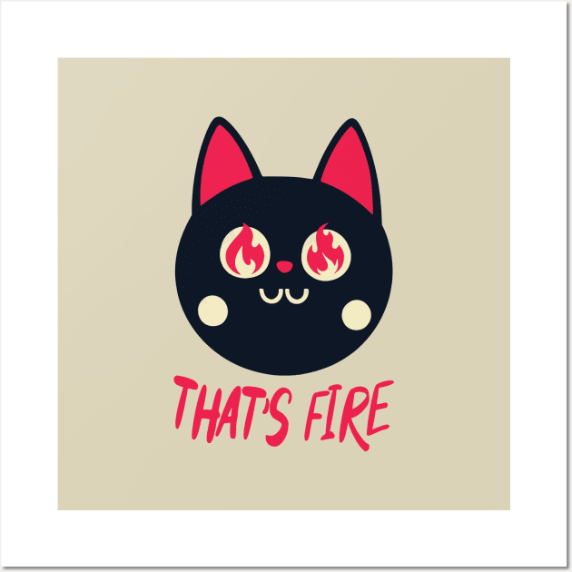 That's Fire || Black Cat With Fiery Eyes Wall Art by Mad Swell Designs